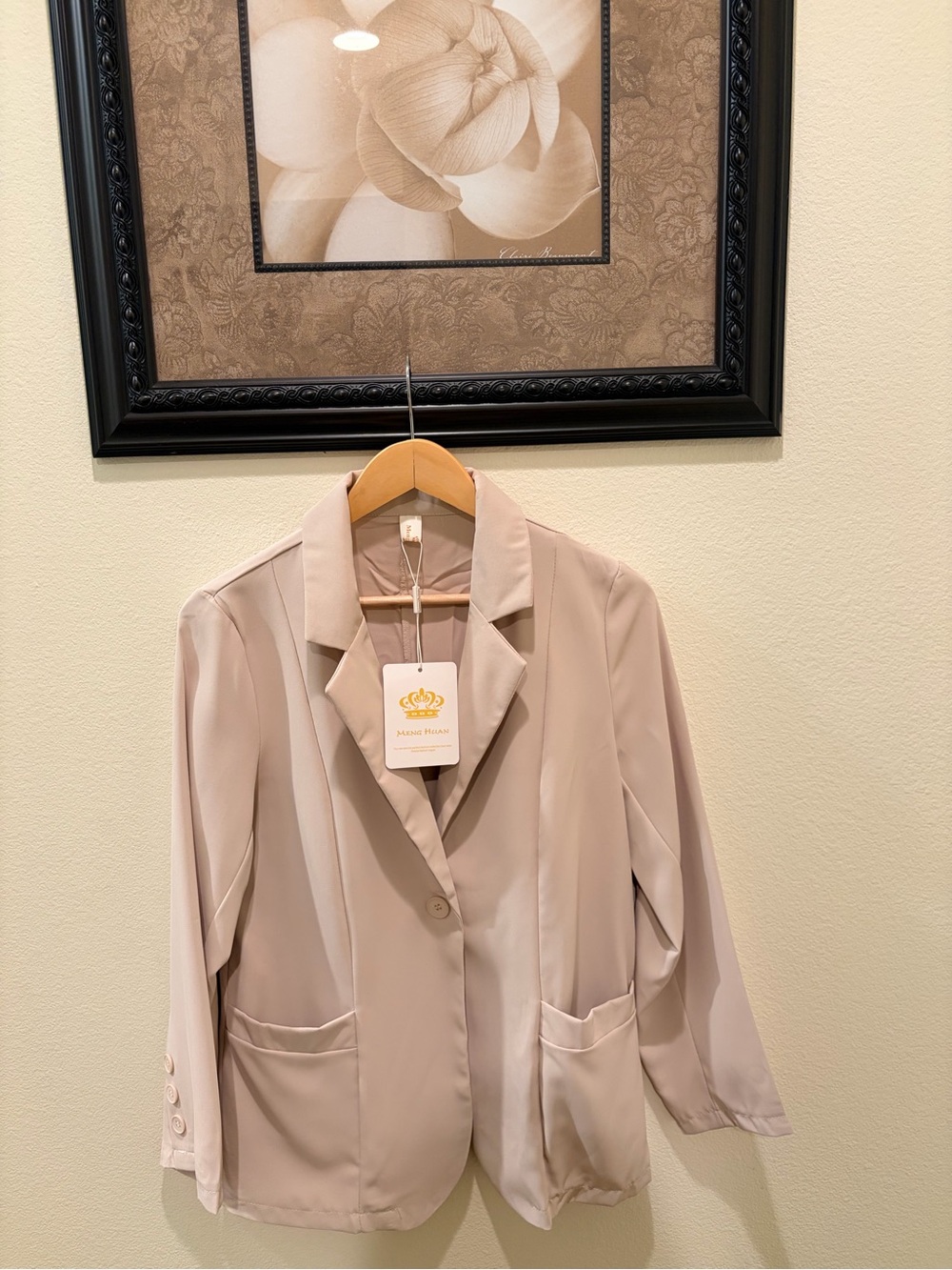 Meng Huan One size Brown/ Tan Single-Button Polyester Blazer front pockets NWT